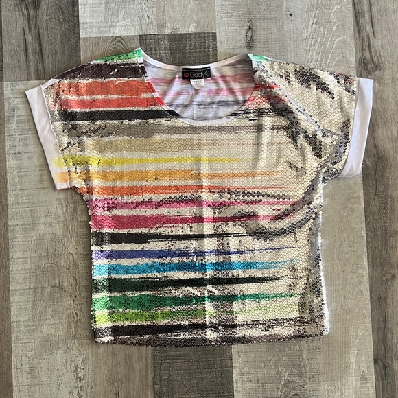 Body Central Rainbow Striped Sequin Relaxed Fit Top - Size Small - Picture 3 of 12